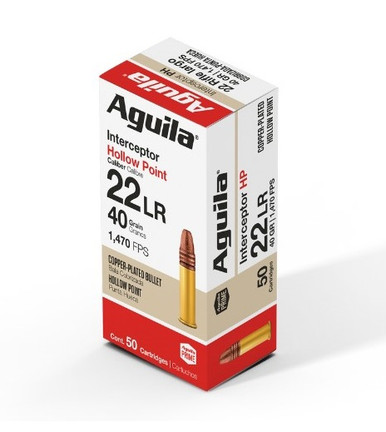 Aguila 22LR Ammunition 1B222321 Interceptor 40 Grain Copper Plated Hollow Point 50 rounds