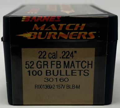 Barnes 22 Cal (.224 Dia) Reloading Bullets Match Burner B30160 52 Grain Flat Base Hollow Point 100 Pieces