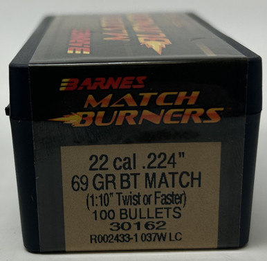 Barnes 22 Cal (.224 Dia) Reloading Bullets Match Burner B30162 69 Grain Boat Tail Hollow Point 100 Pieces