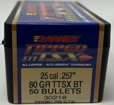 Barnes 25 Cal (.257 Dia) Reloading Bullets Copper TTSX B30218 80 Grain Boat Tail Ballistic Tip 50 Pieces