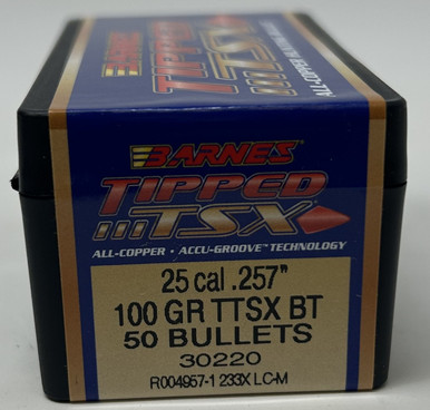 Barnes 25 Cal (.257 Dia) Reloading Bullets Copper TTSX B30220 100 Grain Boat Tail Ballistic Tip 50 Pieces