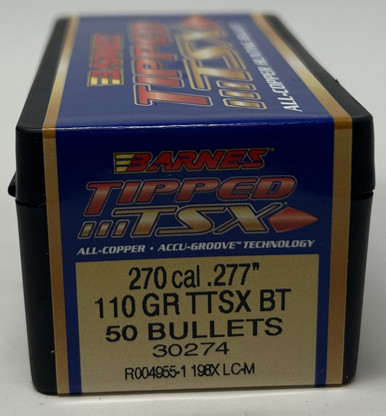 Barnes 270 Cal (.277 Dia) Reloading Bullets Copper TTSX B30274 110 Grain Boat Tail Ballistic Tip 50 Pieces