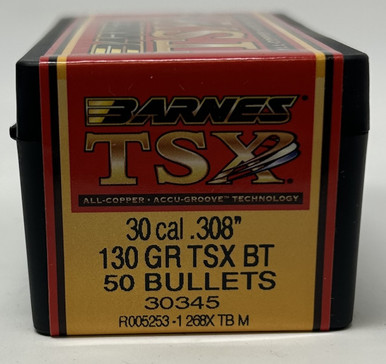 Barnes 30 Cal (.308 Dia) Reloading Bullets Copper TSX B30345 130 Grain Boat Tail Hollow Point 50 Pieces