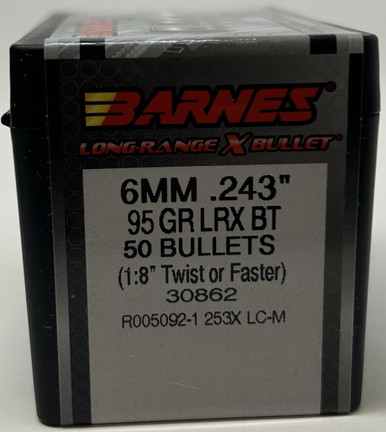 Barnes 6mm (.243 Dia) Reloading Bullets Copper LRX B30862 95 Grain Boat Tail Ballistic Tip 50 Pieces