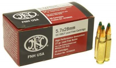 FNH 5.7x28mm Ammunition SS198LF 27 Grain Green Tip Hollow Point 50 Rounds