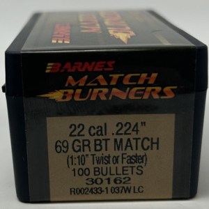 Barnes 22 Cal (.224 Dia) Reloading Bullets Match Burner B30162 69 Grain Boat Tail Hollow Point 100 Pieces