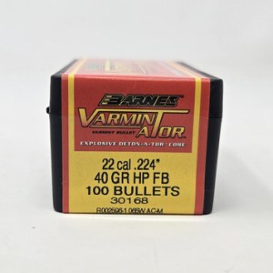 Barnes 22 Cal (.224 Dia) Reloading Bullets Varmin-A-Tor B30168 40 Grain Flat Base Hollow Point 100 Pieces