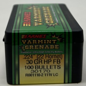 Barnes 22 Cal (.224 Dia) Reloading Bullets For 22 Hornet Varmint Grenade Copper B30170 30 Grain Frangible Hollow Point 100 Pieces