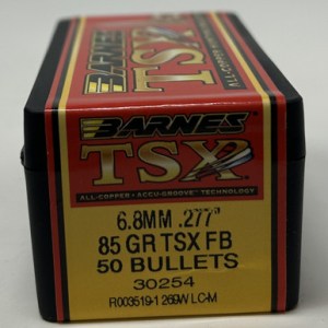 Barnes 6.8mm (.277 Dia) Reloading Bullets Copper TSX B30254 85 Grain Flat Base Hollow Point 50 Pieces