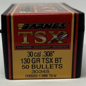 Barnes 30 Cal (.308 Dia) Reloading Bullets Copper TSX B30345 130 Grain Boat Tail Hollow Point 50 Pieces