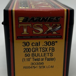 Barnes 30 Cal (.308 Dia) Reloading Bullets Copper TSX B30356 200 Grain Flat Base Hollow Point 50 Pieces