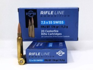 Prvi 7.5x55 Swiss Ammunition PP7SF 174 Grain Full Metal Jacket 20 Rounds