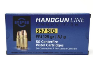 Prvi PPU 357 Sig Ammunition Handgun PPH357S 125 Grain Flat Point Jacketed 50 Rounds