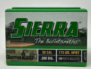 Sierra 30 Cal (.308 Dia) Reloading Bullets Gameking SRAA2175 175 Grain Hollow Point Boat Tail 100 Pieces