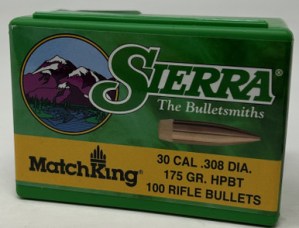 Sierra 30 Cal/7.62mm (.308 Dia) Reloading Bullets Matchking SRAA2275 175 Grain Hollow Point Boat Tail 100 Pieces