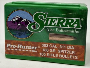 Sierra 303 Cal (.311 Dia) Reloading Bullets Pro Hunter SRAA2310 180 Grain Spitzer Soft Point 100 Pieces