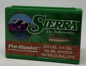 Sierra 303 Cal (.311 Dia) Reloading Bullets Pro Hunter SRAA2300 150 Grain Spitzer Soft Point 100 Pieces